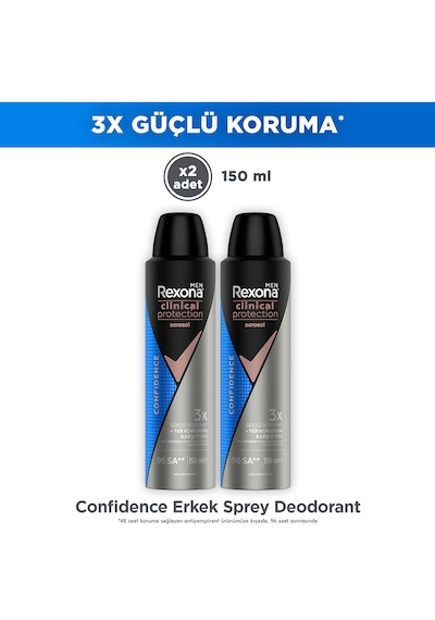 Rexona Men Clinical Protection Erkek Sprey Deodorant Confidence 96 Saat Koruma 150 ml X2