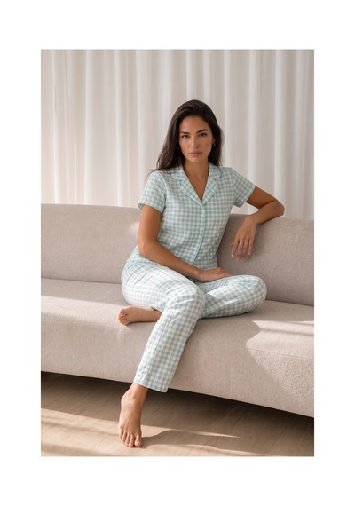Fit Women Kadın Loose Uzun Paça Pamuk Su Yeşili Pijama Takımı
