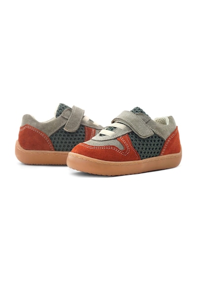 Rakerplus Bob Hakiki Deri Gri Yeşil Barefoot Cırtlı Lastikli Bebek Sneaker Ayakkabı Gri