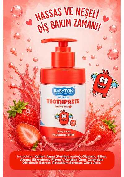 Doğal Çilekli Diş Macunu Florürsüz Pompalı 200 Ml Temel Bakım
