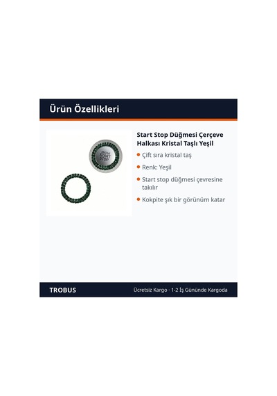 Trobus Start Stop Düğmesi Çerçeve Halkası Kristal Taşlı Yeşil