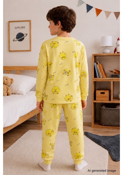 Erkek Çocuk Yeni Sezon Pamuklu Desenli Pijama Takım Tkm1022 Sarı