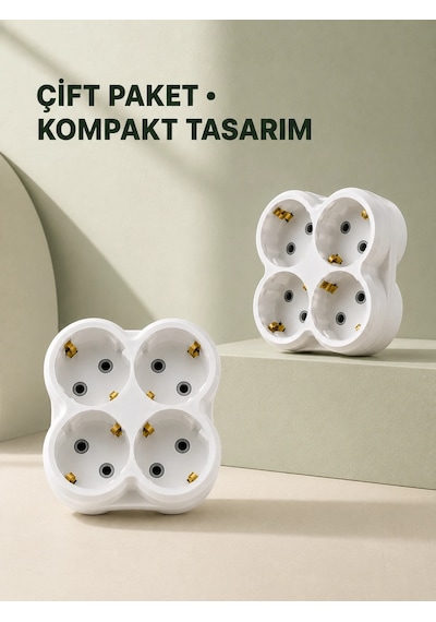 4 Lü Priz Çoğaltıcı 2 Adet Set Kablosuz Duvar Tipi Priz Çoklayıcı Adaptör 1