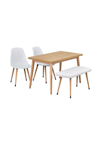Vilinze Eames Sandalye-bank Avanos Ahşap Mdf Mutfak Masası Takımı - 70x120 Cm Beyaz Vilinze Eames Sandalye-bank Avanos Ahşap Mdf Mutfak Masası Takımı - 70x120 Cm Beyaz