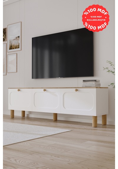 Ece Bohem Tamamı Mdf Tv Ünitesi 180 Cm Safir Meşe Beyaz