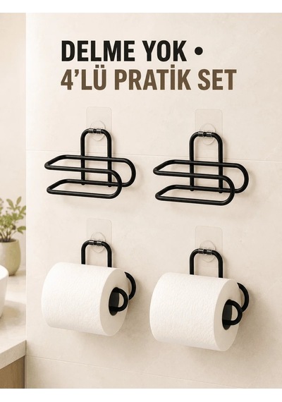 Lb Siyah 4 Adet Metal Tuvalet Kağıdı Tutucu Kendinden Yapışkanlı Delmeden Montaj Banyo Askısı Çok Renkli