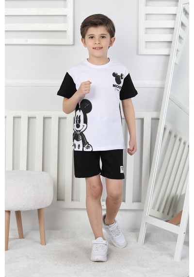 Mickey Baskı Erkek Çocuk Şortlu Takım-90352 Siyah