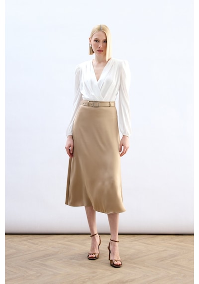 Sateen Kemerli Saten Etek - Camel-137015 CAMEL