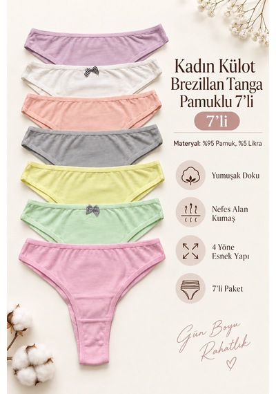 Nicoletta Kadın Külot Brazillian Tanga 7 Li Paket Likralı Pamuklu Li 792100 Çok Renkli Nicoletta Kadın Külot Brazillian Tanga 7 Li Paket Likralı Pamuklu Li 792100 Çok Renkli