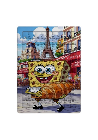 Ghostbastır Design Sünger Bob Paris 99 Parça Ayaklı Puzzle Dekoratif Çocuk Yapbozu 023