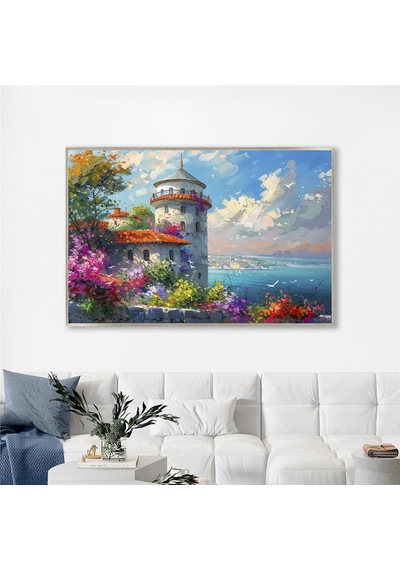 Yağlı Boya Dokulu Tablo Modern İstanbul Manzarası Gümüş Çerçeveli U06025-178990