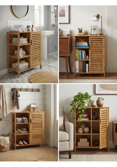 Panalı Bambu Çekmeceli Dolap 88 X 66 X 33 Cm Bej