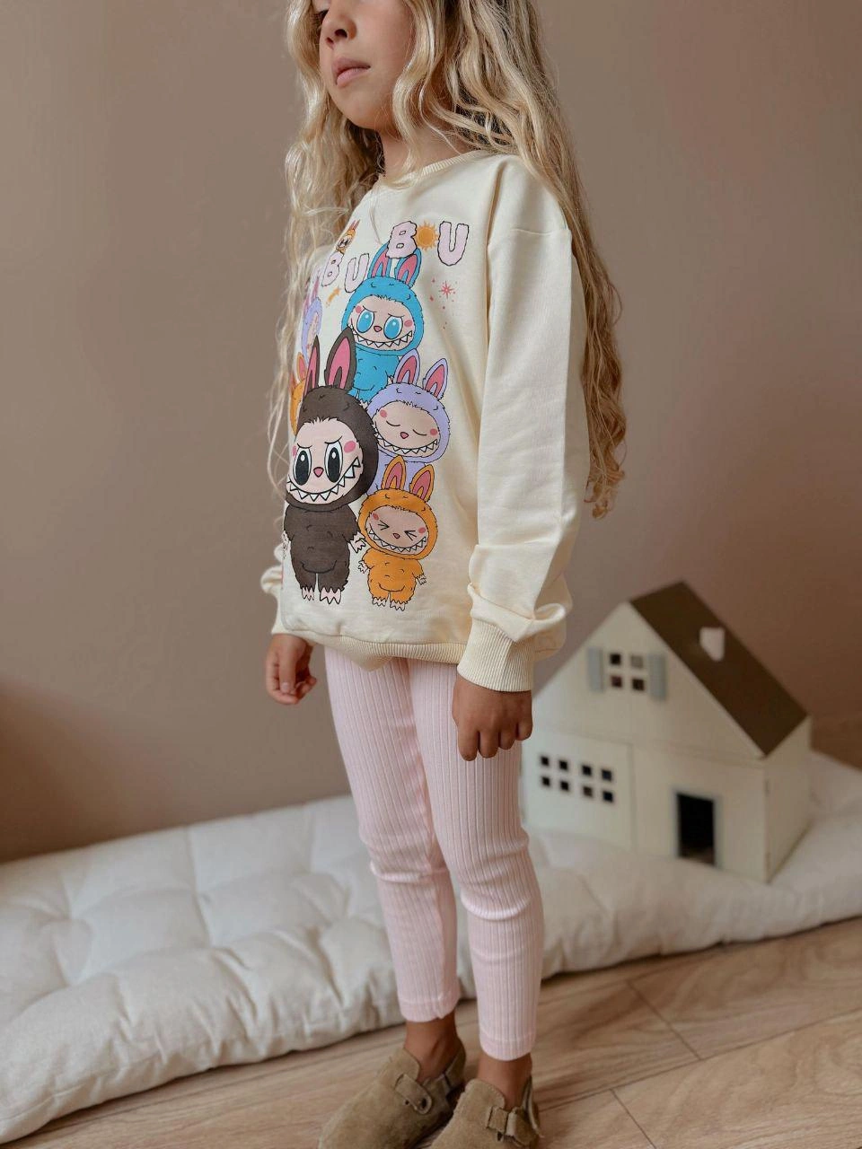 Cg Kids Labubu Baskılı Eşofman 2 Iplik Kız Çocuk Taytlı Alt Üst Takım Pembe