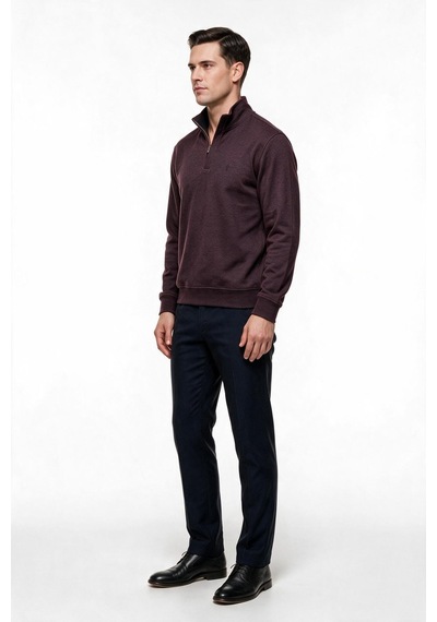 Legato Erkek Dik Yaka Yarım Fermuarlı Pamuk Karışımlı Uzun Kollu Sweatshirt Bordo