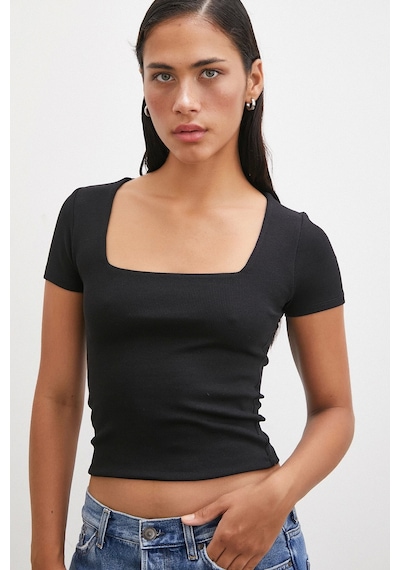 Never More Kare Yaka T-shirt Siyah