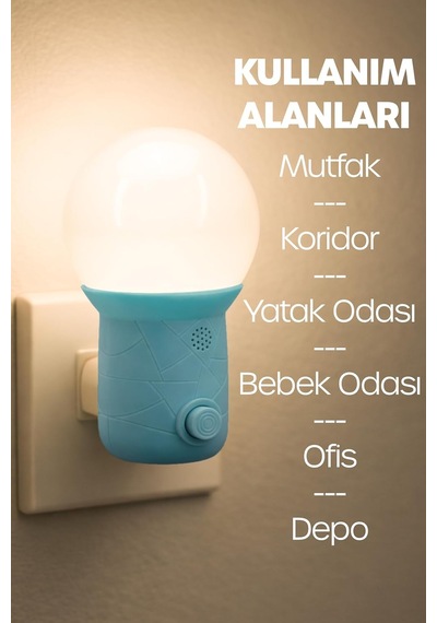 Ayrex Gece Lambası Tuşlu Koridor Hol Işığı Uyuma Işığı Kubbe Turkuaz Genel