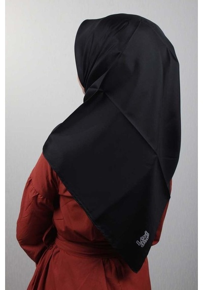 Levidor Düz Siyah %100 Twill Ipek Eşarp