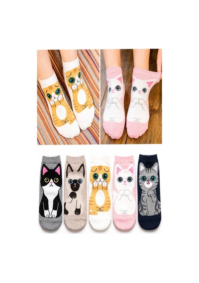 Worthy Socks 5'li Kedi Desenli Yüksek Kaliteli Renkli Patik Bilek Çorap