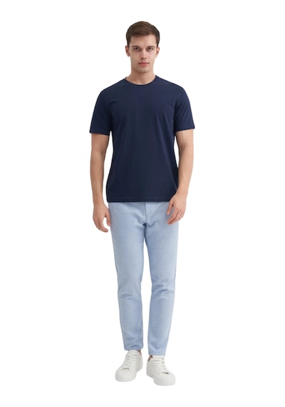 Cazador Erkek Slim Fit Bisiklet Yaka Pamuklu Düz Tişört 4623 Lacivert