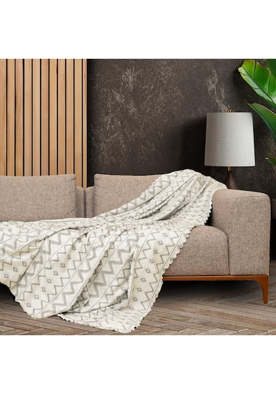 SoftMicro İskandinav Desenli Gri Koltuk Örtüsü,180x220 cm Kanepe Örtüsü, Koltuk Şalı, Tv Battaniyesi