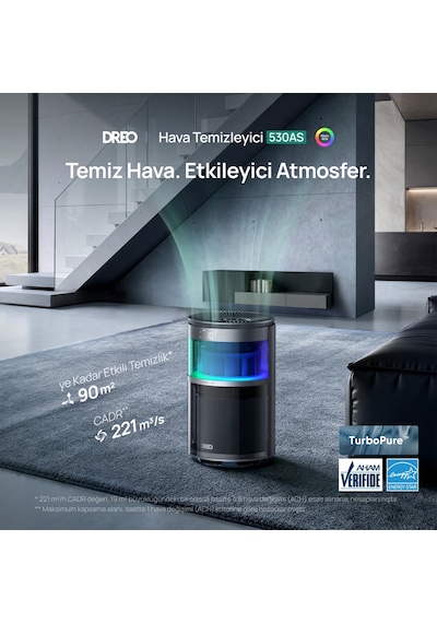 Air Purifier 530as Akıllı Hava Temizleyici, Hepa Filtre, Pm2.5 Lazer Sensör, 18 Db, 90 M², Rgbıc Işık, Pet Care, App Kontrollü Siyah