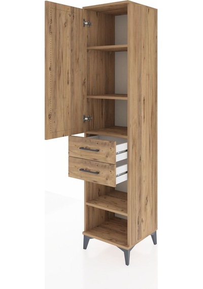 Hyperion Dolap 4 Raflı 2 Çekmeceli Tek Kapaklı 44x44x195 Çam-çam Çam