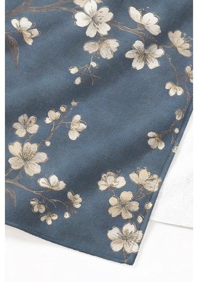 Çiçekli Lacivert Plaj Havlu Örtüsu - Vintage Sakura Modern Hızlı Kuruyan Mikrofiber Havlu Örtü Berrak Yosun