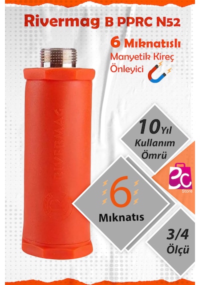 Rivermag Güçlendirilmiş 6 Mıknatıslı N52 Manyetik Kireç Kırıcı Önleyici 3/4 Beyaz Eşya Banyo Tesisatı