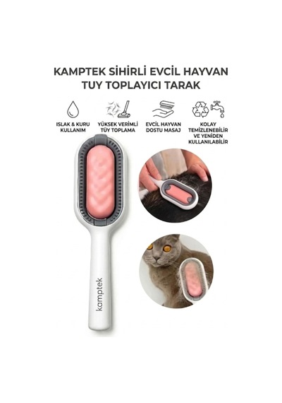 Evcil Hayvan Tüy Toplayıcı Kedi Köpek Tüy Temizleme Fırçası Pratik Islak Mendilli Masaj Etkili Hazneli Tüy Temizleyici Tarak