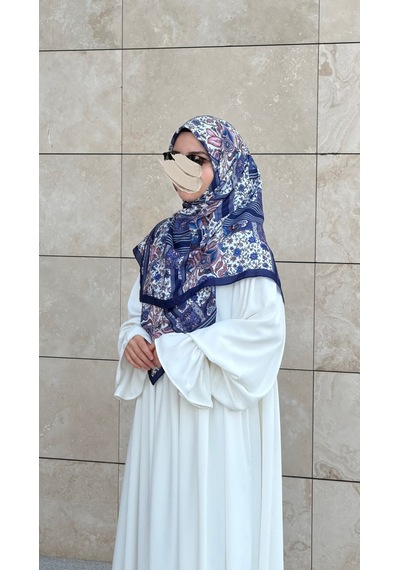 Qalortex Scarf Pamuklu Piraye Desen Eşarp - Morcivert Morcivent