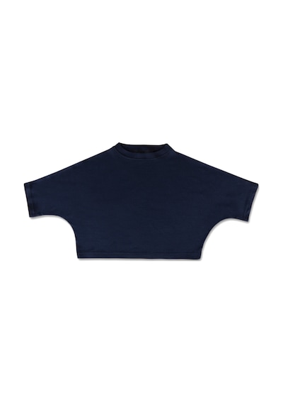 Lacivert Bisiklet Yaka Rahat Kalıp Yarasa Kol Penye Kadın Crop T-shirt Lacivert