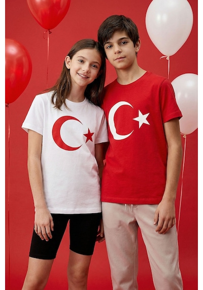 Tommy Life Beyaz Ay Yıldız Baskılı Unisex T-shirt - 11333