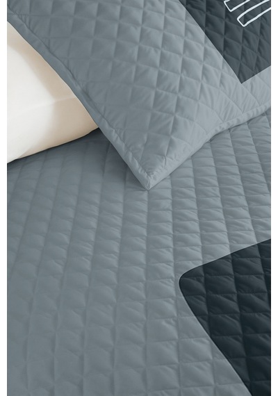 Geometrik Gri Genç Odası Tek Kişilik Pike Takımı - Modern Antrasit 160x220 Cm Kapitone Yatak Örtüsü Killi Ada Işıltısı
