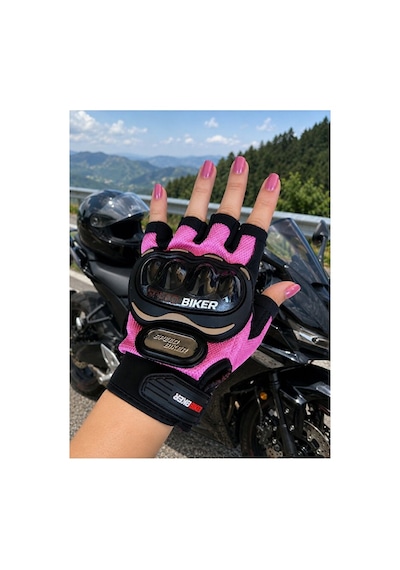 Probiker Motosiklet Eldiveni Darbe Korumalı Ce Sertifikalı Yarım Parmak Motor Bisiklet Eldiveni Pembe