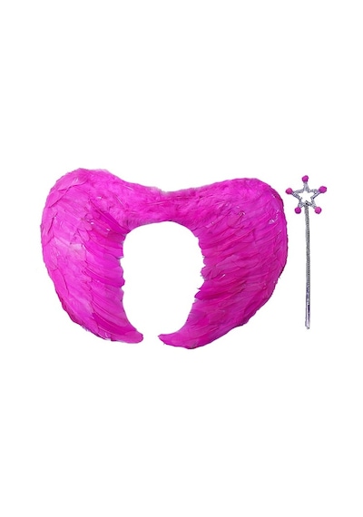Gerçek - 93 - Tüylü Katlanabilir Çocuk Pembe Melek Adı Ve Asa Seti - Edntrend - 40x55 Cm