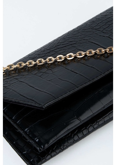 Vivaq Kadın Croco Siyah Zarf Tasarım 2 Bölmeli Mini Zincir Askılı Çıt Çıt Kapama Clutch Ve El Çantası
