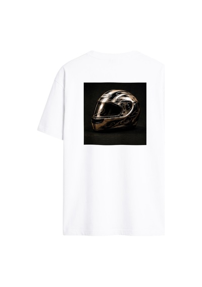 Black Nova Oversize Baskılı Unisex Tişört Bn Helmet Beyaz