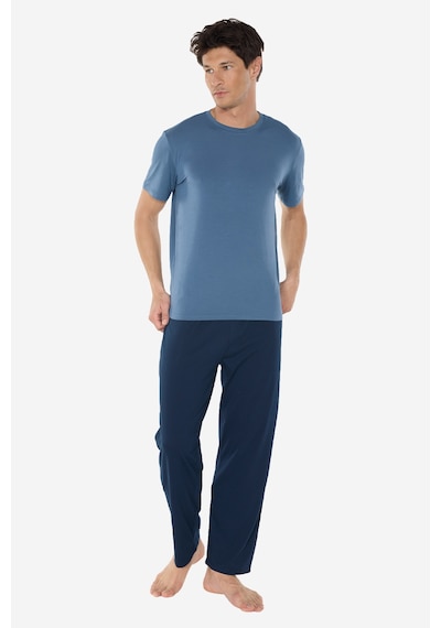 Malabadi Erkek Mavi Bisiklet Yaka Micro Modal Extra Yumuşak Yazlık Pijama Takımı 6030
