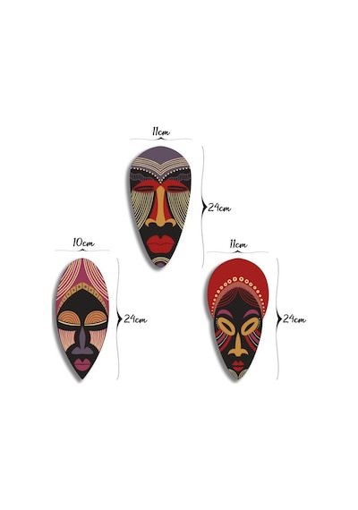 Dekoratif Üçlü Ahşap Tablo Otantik Kabile Maske Mask Set