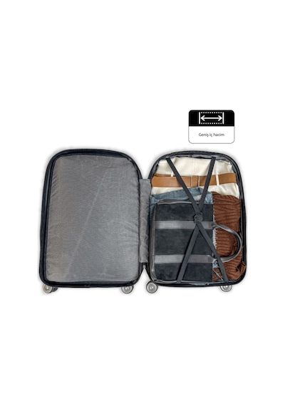 Reymond Luggage Piramit Desen Abs Seyahat Valizi, Canyon Serisi, Lacivert - Kabin Boy - S / Pudra Pudra