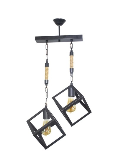 Halatlı Rustik Retro Küp Model Metal Siyah Sarkıt Avize Z