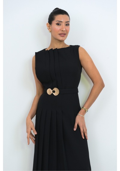 Dorne Moda Pileli Kemer Detaylı Midi Elbise - Düğün - Mezuniyet - Ofis Şıklığı Siyah Siyah Dorne Moda Pileli Kemer Detaylı Midi Elbise - Düğün - Mezuniyet - Ofis Şıklığı Siyah Siyah