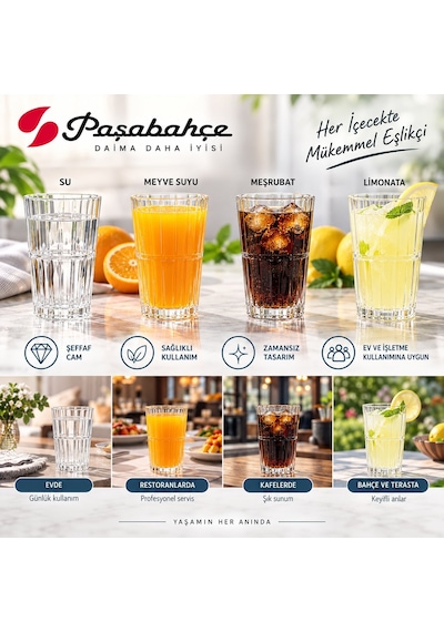 Paşabahçe 200 Cc Meşrubat Bardağı Şeffaf Cam Su Meyve Suyu Limonata Bardağı