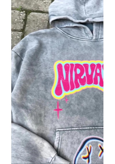 Startmore Nirvana Smile Baskılı Oversize Unisex Beyaz Siyah