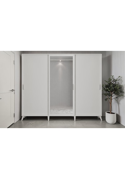 Petek Tamamı Mdf Sürgülü Portmanto Vestiyer Ayakkabılık Beyaz 180 Cm