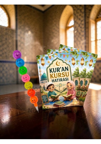 10 Adet Kur'an Kursu Hatırası Emoji Yumurtlayan Kurşun Kalem Tebrik Kartı Hediye Seti
