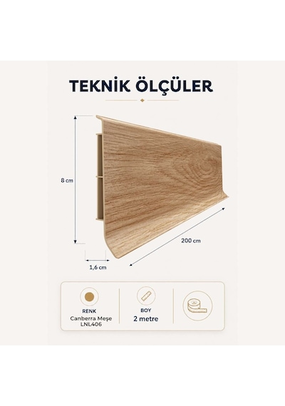 Linela Suya Dayanıklı Pvc Süpürgelik 8 Cm - Canberra Meşe - Lnl406