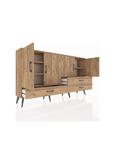 Arges Konsol 5 Raflı 3 Çekmeceli 4 Kapaklı 176x30x99 Çam-çam Çam-çam