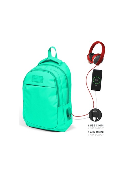 Coral High Okul Ve Beslenme Çantası Seti - Kız Çocuk Su Yeşili - Usb Soketli Çok Renkli