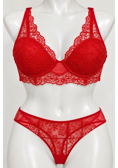 Avrissa Kadın Kırmızı Dantel Detaylı Şık Bralet İç Çamaşır Takımı